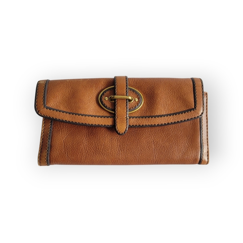 Fossil Vintage Revival Reissue Leather Clutch Wallet in Cognac brown